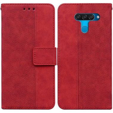 Peněženkové kožené pouzdro Geometric na LG Q60 - Červená