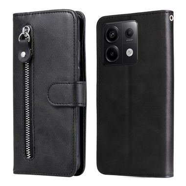 Peněženkové kožené pouzdro Global Zipper na Xiaomi Redmi Note 13 Pro - Černá