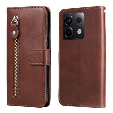 Peněženkové kožené pouzdro Global Zipper na Xiaomi Redmi Note 13 Pro - Hnědá