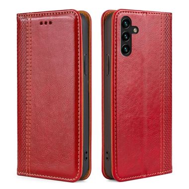 Peněženkové kožené pouzdro GRID pro Samsung Galaxy A04s - Červená