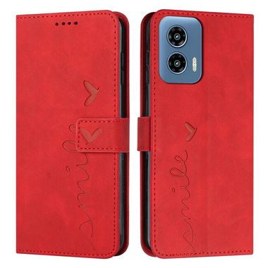 Peněženkové kožené pouzdro Heart pro Motorola Moto G34 5G - Červená