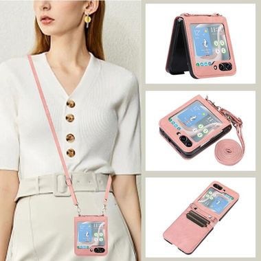 Peněženkové kožené pouzdro Horizontal pro Samsung Galaxy Z Flip 5 - Růžová
