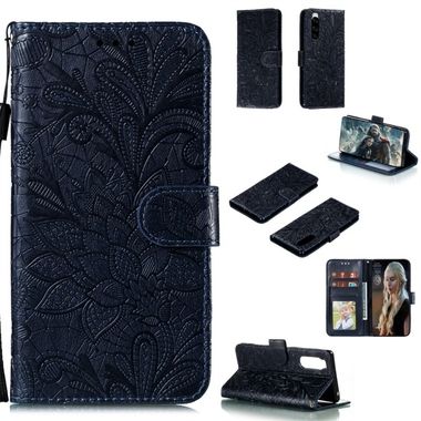Peňaženkové kožené pouzdro FLOWERS na Sony Xperia 5 - Černá