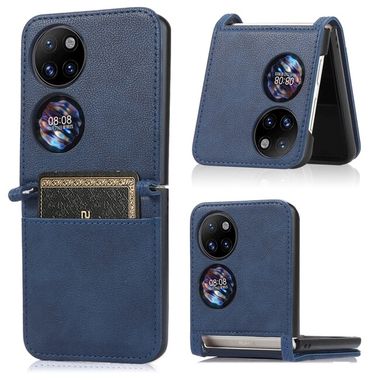 Peněženkové kožené pouzdro LAMBSKIN pro Huawei P50 Pocket - Modrá