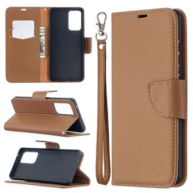 Peňaženkové kožené pouzdro LITCHI na Samsung Galaxy A52 5G - Hnědá