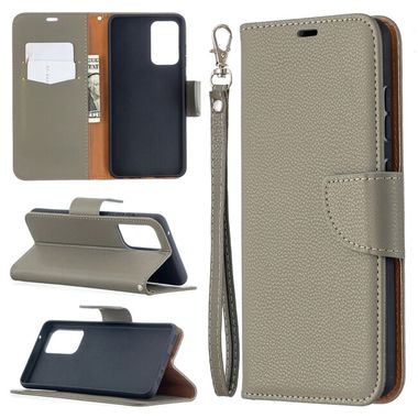 Peňaženkové kožené pouzdro LITCHI na Samsung Galaxy A52 5G - Šedá