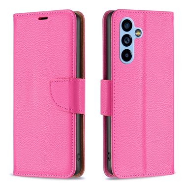 Peňeženkové kožené pouzdro LITCHI pro Samsung Galaxy A54 5G – Růžově červená