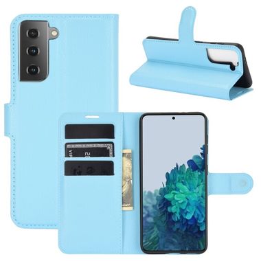 Peňaženkové kožené pouzdro LITCHI  na Samsung Galaxy S21 5G - Modrá