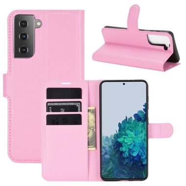 Peňaženkové kožené pouzdro LITCHI  na Samsung Galaxy S21 5G - Růžová