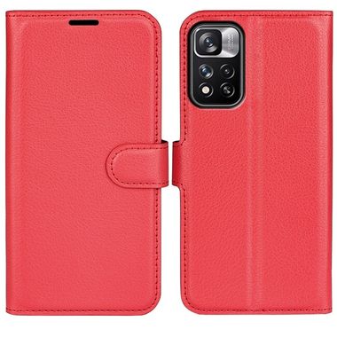 Peneženkové kožené pouzdro LITCHI na Xiaomi Redmi Note 11 Pro - Červená