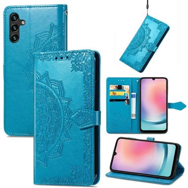 Peněženkové kožené pouzdro Mandala Flower pro Samsung Galaxy A24 - Modrá