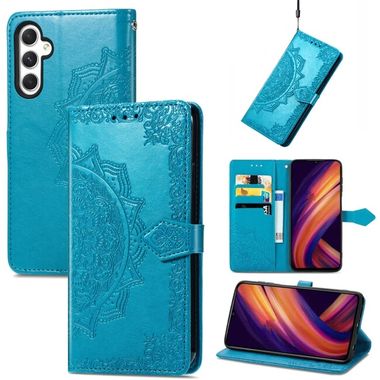 Peněženkové kožené pouzdro Mandala Flower pro Samsung Galaxy A25 5G - Modrá