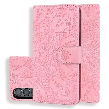 Peněženkové kožené pouzdro Mandala pro Samsung Galaxy Z Fold4 - Růžová