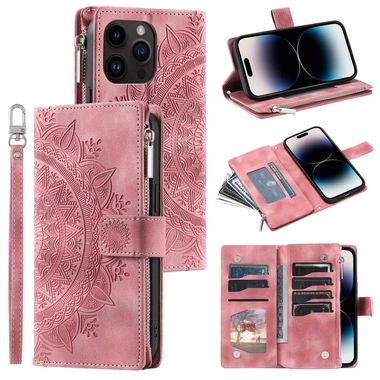 Peněženkové kožené pouzdro Multi-Card pro iPhone 14 Pro - Růžová