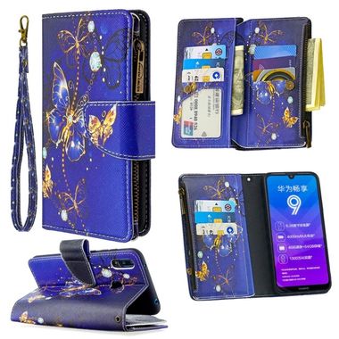 Peňeženkové kožené pouzdro na Huawei Y7 (2019) - Purple Butterfly