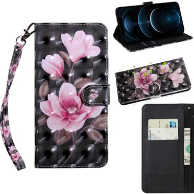 Peněženkové kožené pouzdro pro iPhone 12 Pro Max - Pink Flower