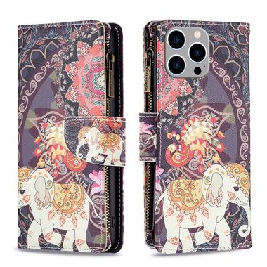 Peněženkové kožené pouzdro pro iPhone 15 Pro Max - Flower Elephant