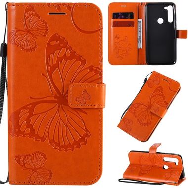 Peňaženkové kožené pouzdro BUTTERFLIES na Motorola Moto G8 Power -  oranžová
