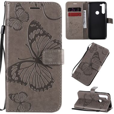 Peňaženkové kožené pouzdro BUTTERFLIES na Motorola Moto G8 Power -  šedá