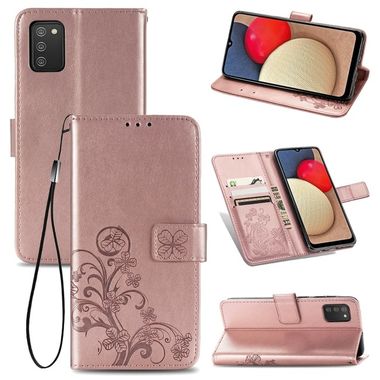 Peňeženkové kožené pouzdro na Samsung Galaxy A02s - Ružovozlatá