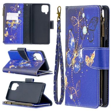 Peňeženkové kožené pouzdro na Samsung Galaxy A12 - Purple Butterflies