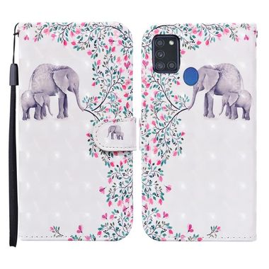 Peňeženkové kožené pouzdro na Samsung Galaxy A21s - Flower Elephant