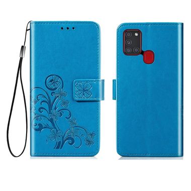 Peňeženkové kožené pouzdro na Samsung Galaxy A21s - Modrý