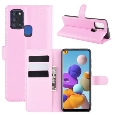 Peňeženkové kožené pouzdro na Samsung Galaxy A21s - Ružový