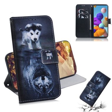 Peňeženkové kožené pouzdro na Samsung Galaxy A21s - Wolf and Dog