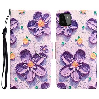 Peneženkové kožené pouzdro na Samsung Galaxy A22 5G - Purple Flower