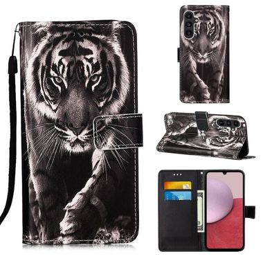 Peněženkové kožené pouzdro pro Samsung Galaxy A25 5G - Black And White Tiger