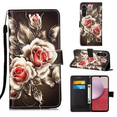Peněženkové kožené pouzdro pro Samsung Galaxy A25 5G - Roses On Black