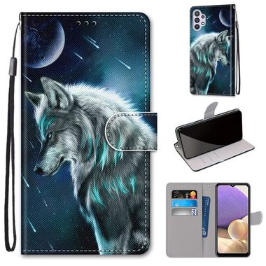 Peněženkové kožené pouzdro pro Samsung Galaxy A32 5G – Pensive Wolf