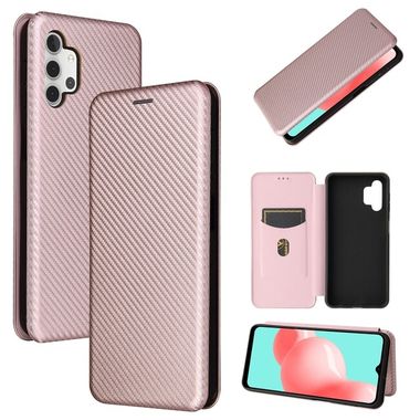 Peňaženkové Carbon pouzdro na Samsung Galaxy A32 5G - Růžová