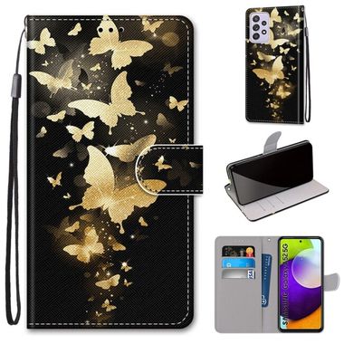 Peňaženkové kožené pouzdro na Samsung Galaxy A52 5G - Golden Butterfly Group