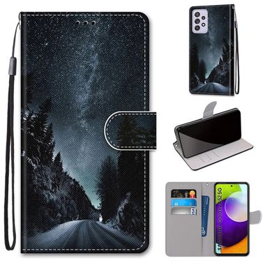Peňaženkové kožené pouzdro na Samsung Galaxy A52 5G - Mountain Road Starry Sky