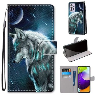 Peňaženkové kožené pouzdro na Samsung Galaxy A52 5G - Pensive Wolf