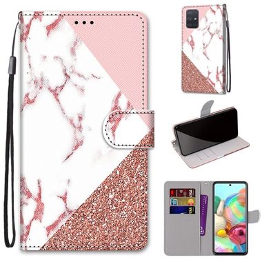 Peneženkové kožené pouzdro na Samsung Galaxy A71 5G - Stitching Pink Stone Pattern
