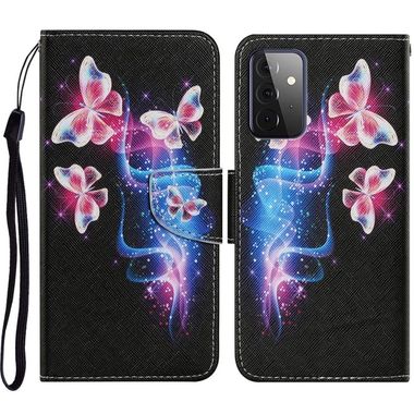 Peňeženkové kožené pouzdro na Samsung Galaxy A72 - Three Fluorescent Butterflies
