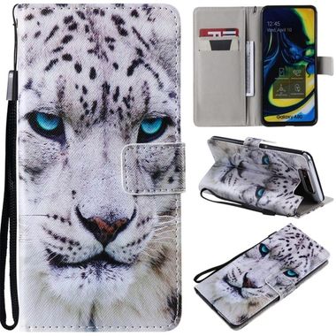Peňeženkové kožené pouzdro na Samsung Galaxy A80 - White Leopard