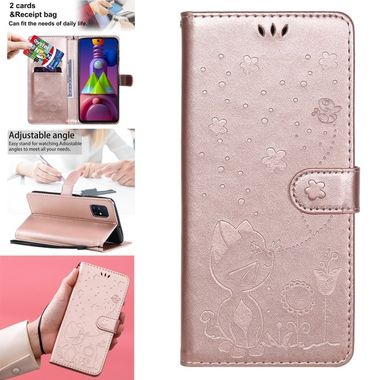 Peňeženkové kožené pouzdro na Samsung Galaxy M51 - Ružovozlatá