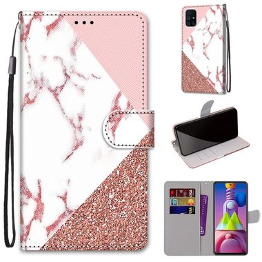 Peňeženkové kožené pouzdro na Samsung Galaxy M51 - Stitching Pink Stone Pattern