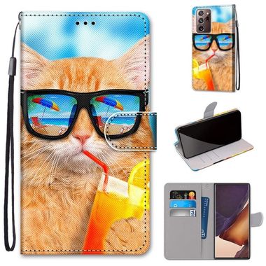 Peňaženkové kožené pouzdro pro Samsung Galaxy Note 20 Ultra - Cat Drinking Soda