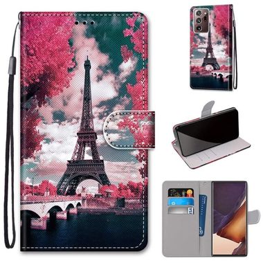Peňaženkové kožené pouzdro pro Samsung Galaxy Note 20 Ultra - Pink Flower Tower Bridge
