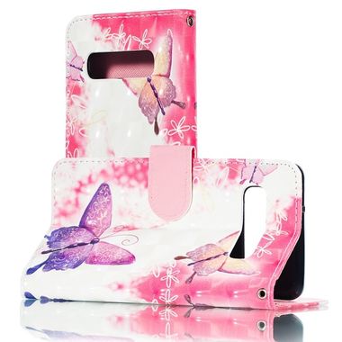 Peněženkové kožené pouzdro na Samsung Galaxy S10 - 3D Pink Butterflies