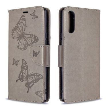 Peňaženkové kožené puzdro na Sony Xperia L4 - Butterflies gray