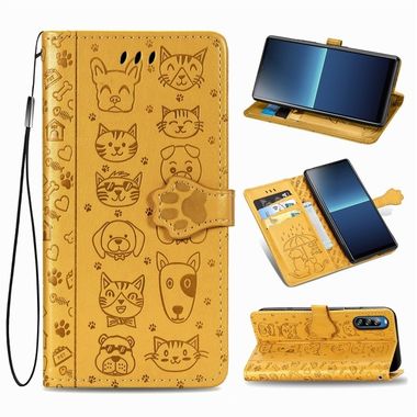 Peňaženkové kožené puzdro na Sony Xperia L4 -  Cat and Dog Yellow
