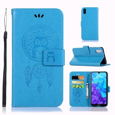 Peňaženkové kožené pouzdro OWL na Huawei Y5 2019 - Modrá