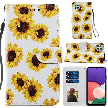 Peňeženkové kožené pouzdro PAINTED na Samsung Galaxy A22 5G - Sunflower