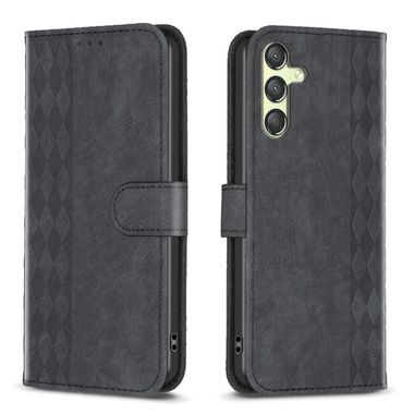 Peněženkové kožené pouzdro Plaid pro Samsung Galaxy A24 - Černá